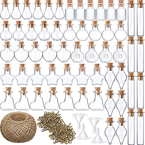 Honeydak 100Pcs Mini Glass Bottles Jars with Cork Stopper - 10 Shapes DIY Wishing Potions Set (Funny Variation)