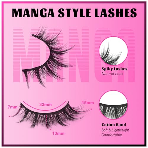 Veleasha Sunny Cat Eye Manga False Eyelashes - Anime Spiky Lashes, Natural Length 7-15mm