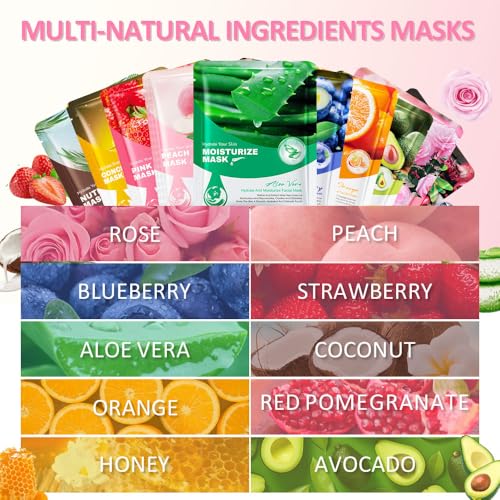 Kaely 10 Pack Kids Face Masks Variety Set - Hydrating Sheet Masks for Teens & Girls, Spa Day & Party Favors, 10 Pcs