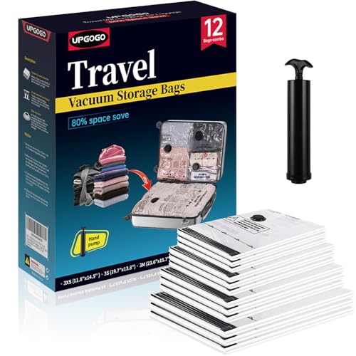 UPGOGO Travel Vacuum Bags with Hand Pump - 12 Pack Compression Set