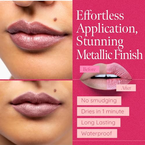 Aromi Pixie Dust Metallic Liquid Lipstick - Dusty Rose Color
