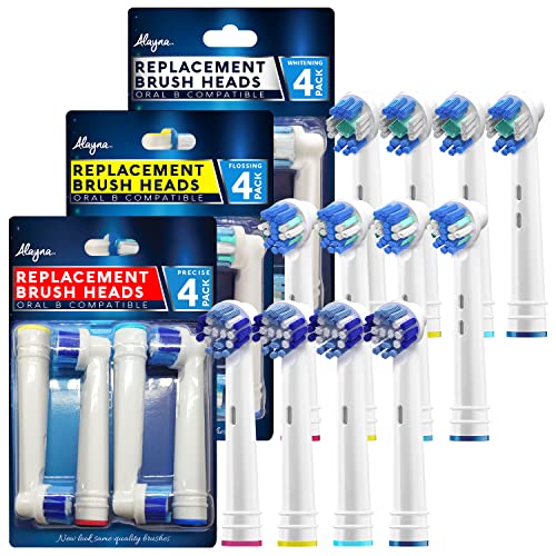 Alayna Replacement Brush Heads for Oral-B Electric Toothbrushes, 12 Pack