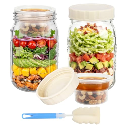 32oz Wide-Mouth Glass Salad Jars 2-Pack with Dressing Containers