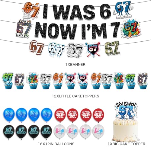 67 Birthday Decorations Set with Banner, Cake & Cupcake Toppers