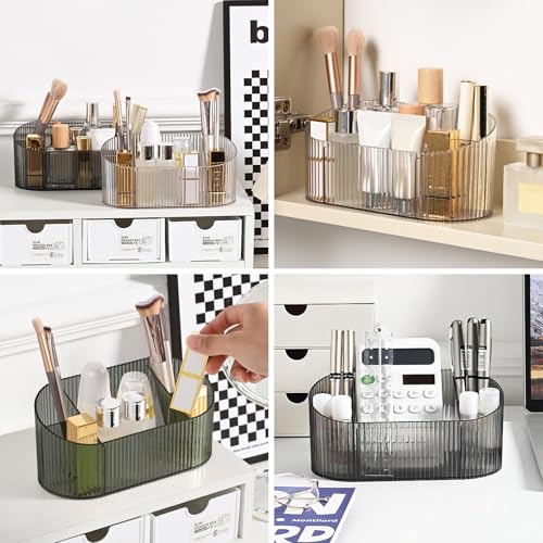 DASITON 5-Slot Acrylic Makeup Brush Holder - Vintage Striped Vanity Organizer