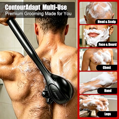 Back Shaver for Men, Rechargeable Electric Back Shaver with Long Handle,Full Body Hair Trimmer&Groomer Kit with Replaceable Shaving Heads