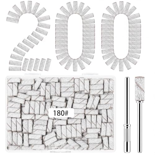 200 Pcs Zebra 180 Grit Nail Drill Sanding Bands with 2 Small Mandrel Bits - Rolybag