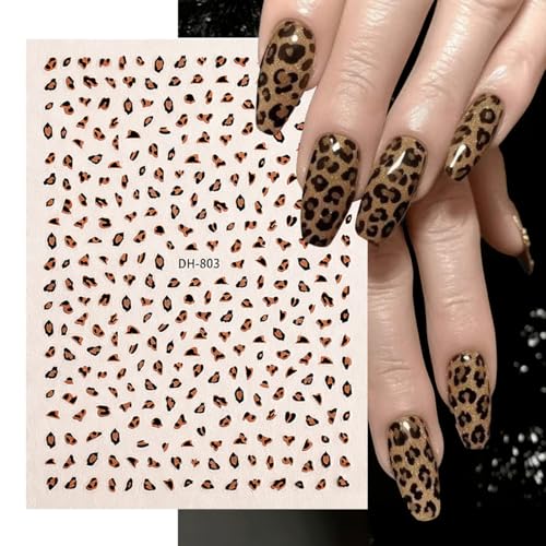 Leopard Print Nail Art Stickers - 6 Sheets 3D Self-Adhesive Designs