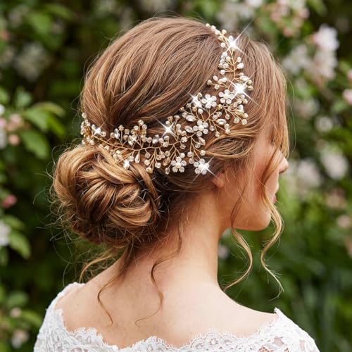 Gold Rhinestone Bridal Hair Vine Headband Wedding Accessories for Brides & Women