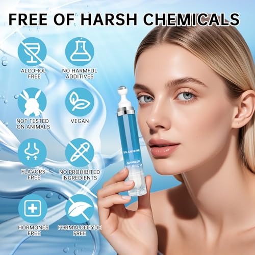 2PCS Caffeine Eye Cream & Serum Set for Anti-Aging, Puffiness & Dark Circles with Cooling Roller