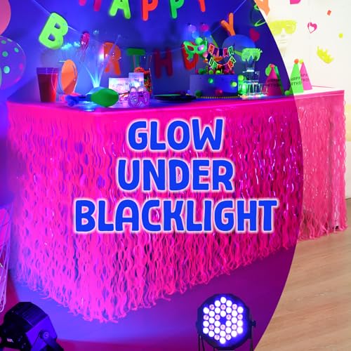 Glow in The Dark Neon Table Skirts - 2 Pack Fluorescent Fuchsia