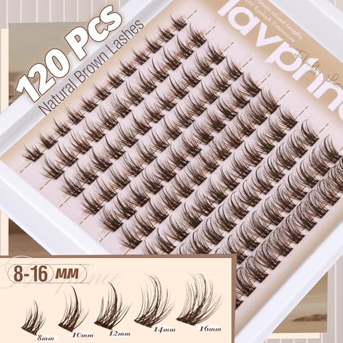 Mavphnee Brown Lash Clusters Kit - 120 Pcs DIY Eyelash Extensions (8-16MM)