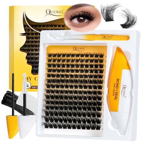 QUEWEL 3D Cluster Lashes Kit - 168 Pcs with 16ml Bond & Seal