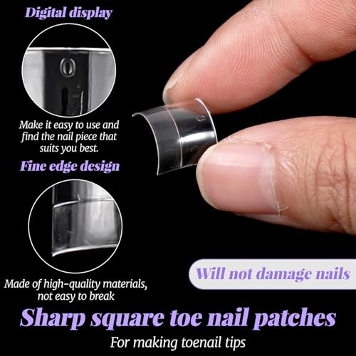 240 PCS Acrylic Clear Toe Nail Tips - Square Shape for DIY & Salons