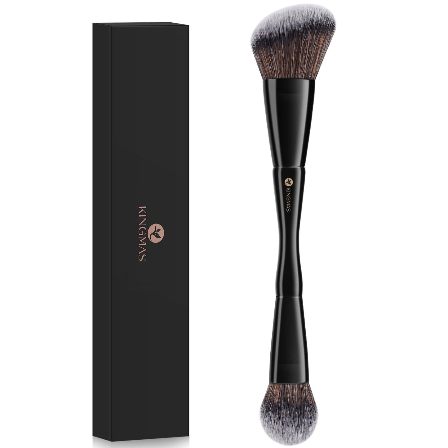 Foundation & Bronzer Duo Brush - Dual-Ended Angled & Round Top Contour Makeup Brush | Synthetic Bristles for Liquid & Powder Blending (Black)