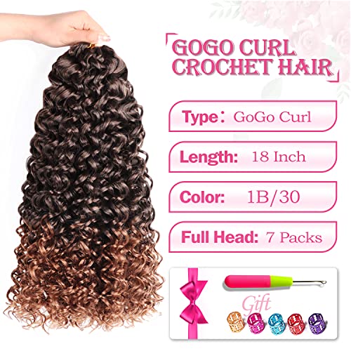 Naniciar 18 Inch Gogo Curl Crochet Hair - 7 Packs T30 Beach Wave Synthetic Extensions