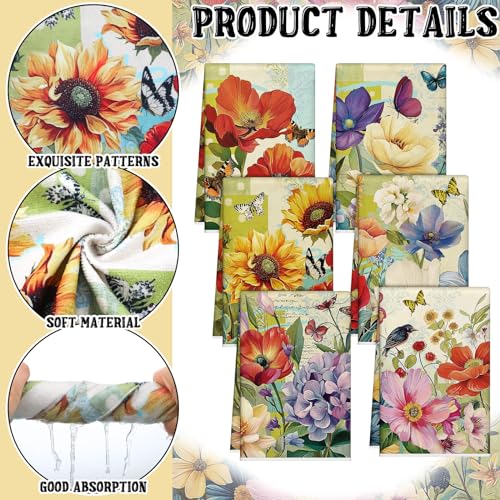 Tudomro 6-Piece Floral Kitchen Towels Set - Soft & Durable