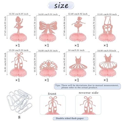 Ballerina Tutu Honeycomb Centerpieces - 8 Pack Rose Gold Party Decor