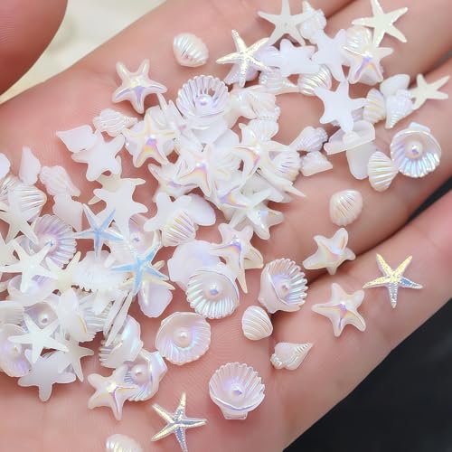 50Pcs Ocean Theme Beach Nail Charms - Starfish & Shell Rhinestones