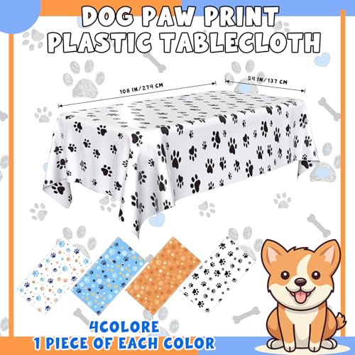 Paw Print Tablecloth 4 Pack - 54x108 Inches for Dog Parties