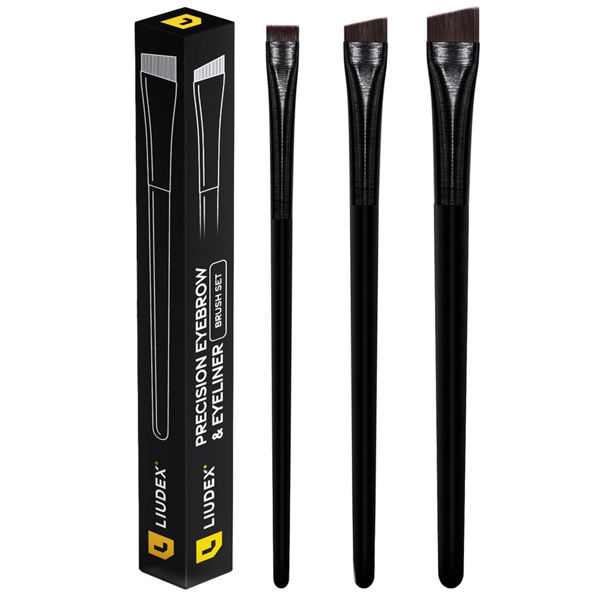 LIUDEX Eyeliner & Eyebrow Brush Set | Fine Angled, Slanted, Ultra-Thin Flat Makeup Brushes for Precision Gel & Brow Tinting with Soft Synthetic Hairs