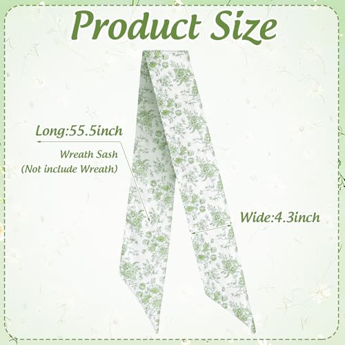 Chinoiserie Floral Wreath Sashes - 2pcs Green Flower Ribbon for Home Decor