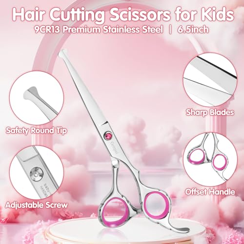 Genpai Toddler Haircut Scissors Kit Black & Pink - Safe 11-Piece Grooming Set