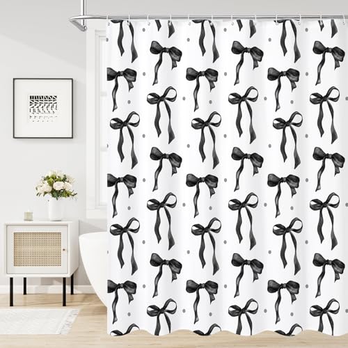 Cute Bow Shower Curtain - Black Aesthetic Waterproof 72x72