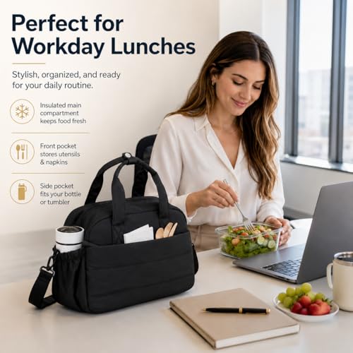 Stylish Quilted Lunch Bag for Women - Insulated Tote with Shoulder Strap