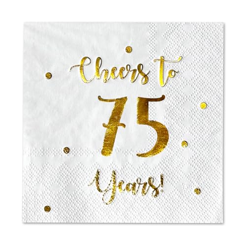 Cheers to 75 Years Cocktail Napkins - 50-Pack 3-Ply, Gold Foil