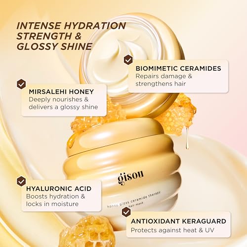 Gisou Honey Gloss Ceramide Therapy Hair Mask ? Deep Repair & Hydration with Mirsalehi Honey, Ceramides & Hyaluronic Acid, 7.8 fl oz