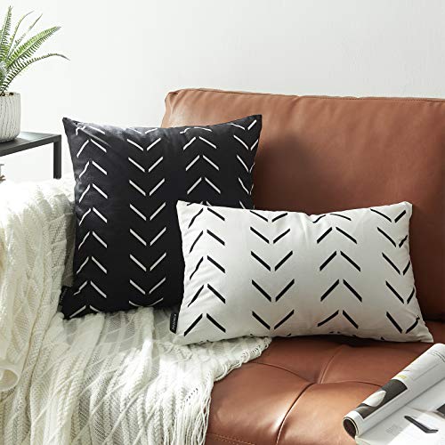 Set of 2 Black Boho Pillow Covers 16x16 inches with White Arrows