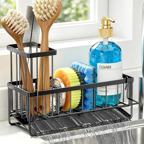 OERPHO Kitchen Sink Sponge Holder with Drainage System, Black