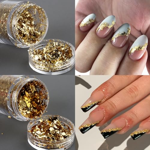Fcozpjk Gold Foil Flakes for Nail Art - 6PCS Gilding Flakes Set