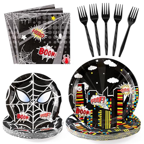 Black Spider Birthday Party Supplies - 96-Piece Set for 24 Guests