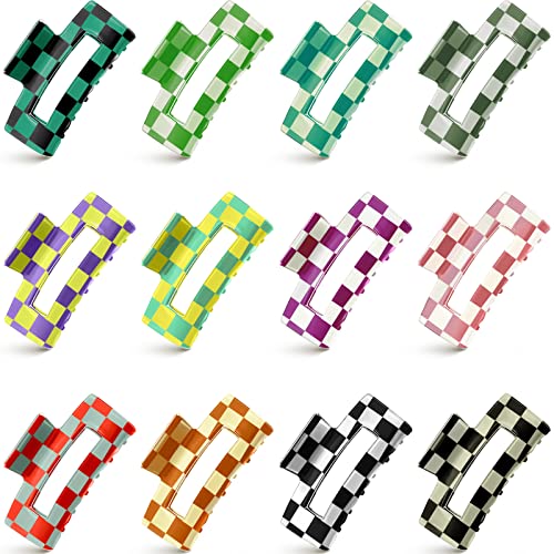 12-Piece Checkered Hair Claw Clips, 3.2-Inch Nonslip Plaid Hair Claws