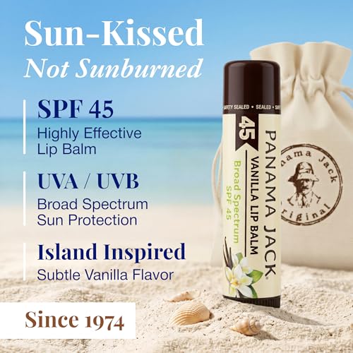 Panama Jack SPF 45 Sunscreen Lip Balm, Vanilla - 3-Pack
