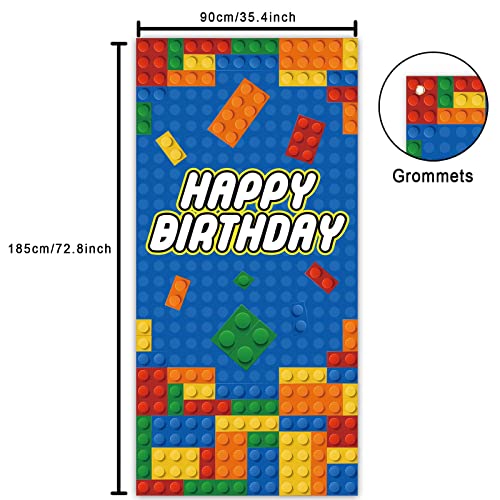 Colorful Building Blocks Birthday Banner Backdrop - 72.8" x 35.4"