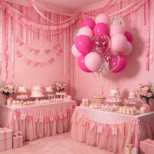 12 Inch Pink Confetti Latex Balloons - Pack of 50 for Parties