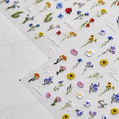 Dedyel 5D Embossed Wildflower Nail Stickers - Spring Floral Designs