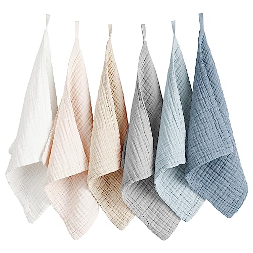 Blue 6-Pack Muslin Cotton Face Cloths for Gentle Face Washing, Reusable & Soft