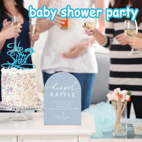 50 Diaper Raffle Tickets & Stand for Baby Shower Games - Blue