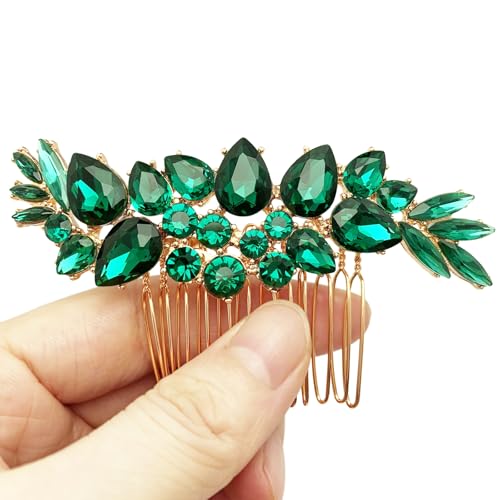 BETITETO Green Bridal Crystal Hair Comb for Wedding & Special Occasions