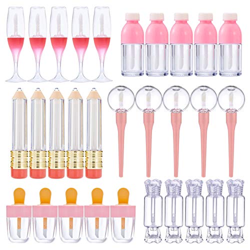 30 Pcs Novelty Empty Lip Gloss Tubes - Refillable DIY Lip Balm Containers