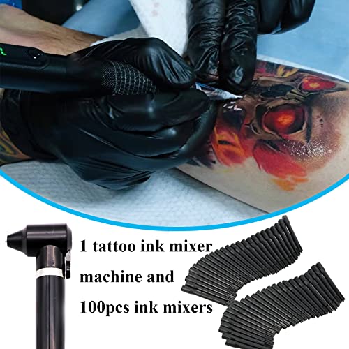 Yugui Tattoo Ink Mixer Machine Kit with 100 Disposable Mixing Sticks – Portable, High-Speed Pigment Stirrer