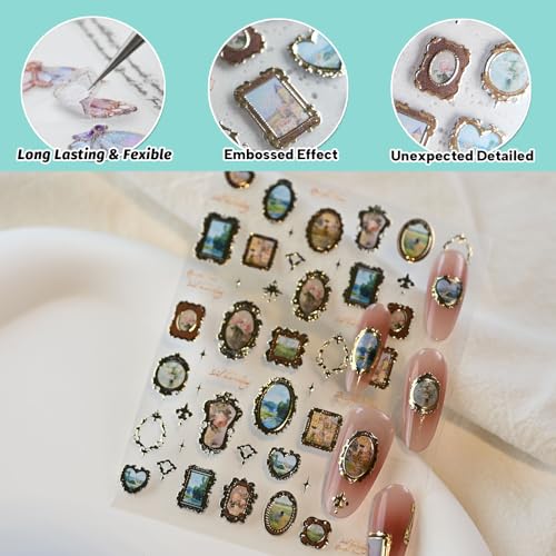 Cestsiren Golden Frame Nail Art Stickers - Vintage Self-Adhesive Decals