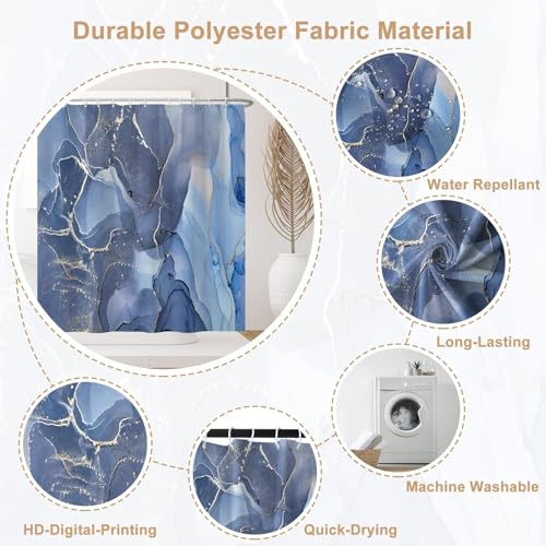 Luxury Blue Marble Shower Curtain - Waterproof Polyester, 36"W x 72"L