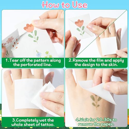 ANGOLIO 144P Flower Temporary Tattoos - Realistic Waterproof Floral Stickers for Body Art