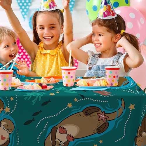 Cute Otter Tablecloth - 53x108 Inch Plastic Table Cover for Parties