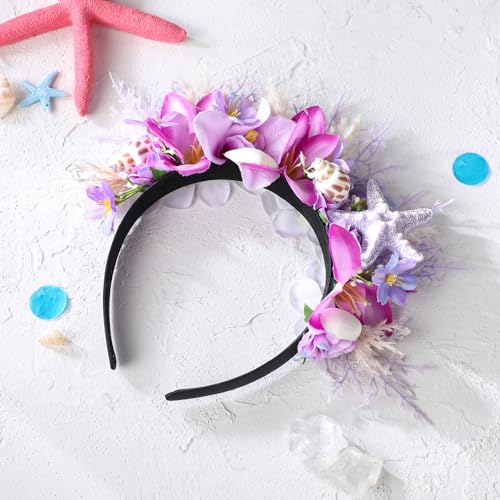 KorViSHOW Purple Hawaiian Flower Crown Headband - Bridal & Festival Accessory
